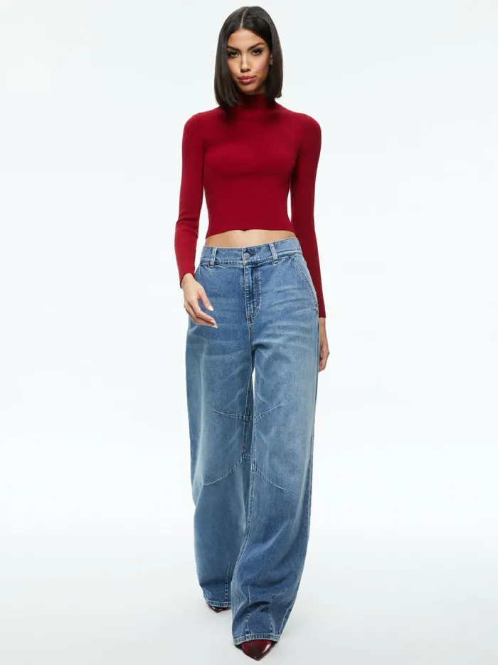 Womens Sweaters Alice Olivia Senaida Cropped Mock Neck Pullover Bordeaux