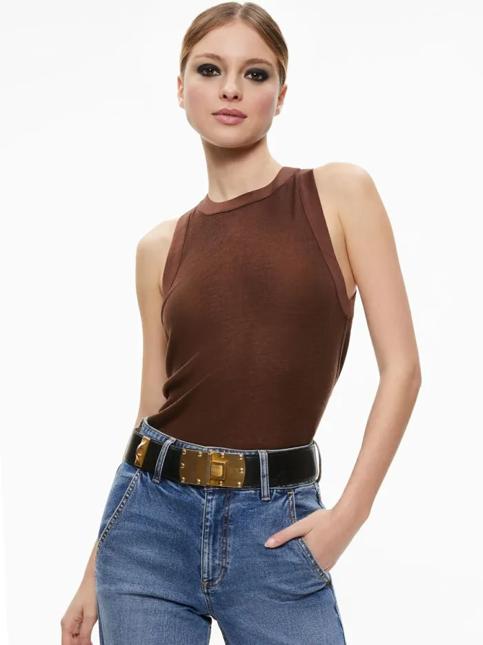 Womens Tops Alice Olivia Angelina Crewneck Tank Toffee