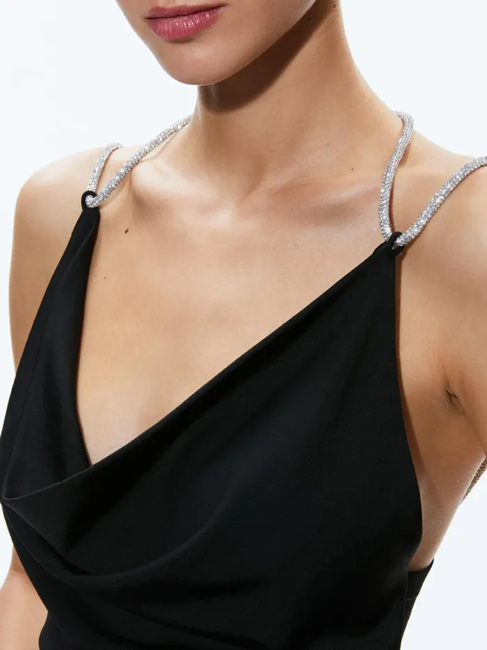 Womens Tops Alice Olivia Coral Crystal Strap Cowl Neck Top Black