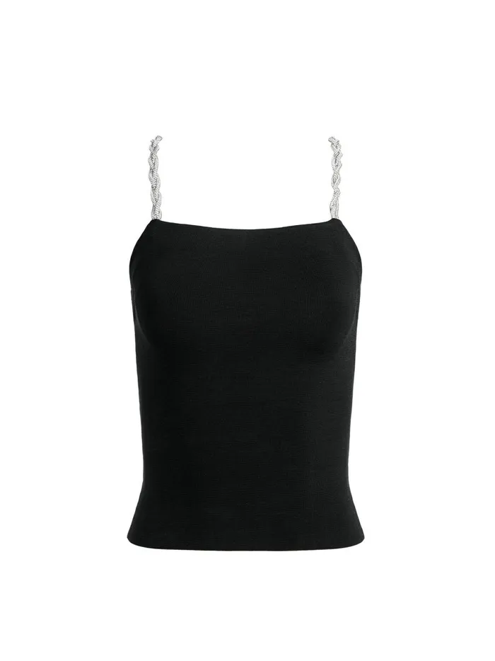 Womens Tops Alice Olivia Drina Embellished Strap Tank Black
