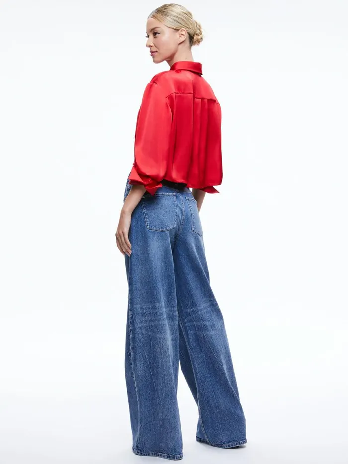 Womens Tops Alice Olivia Finely Cropped Oversized Button Down Shirt Perfect Ruby