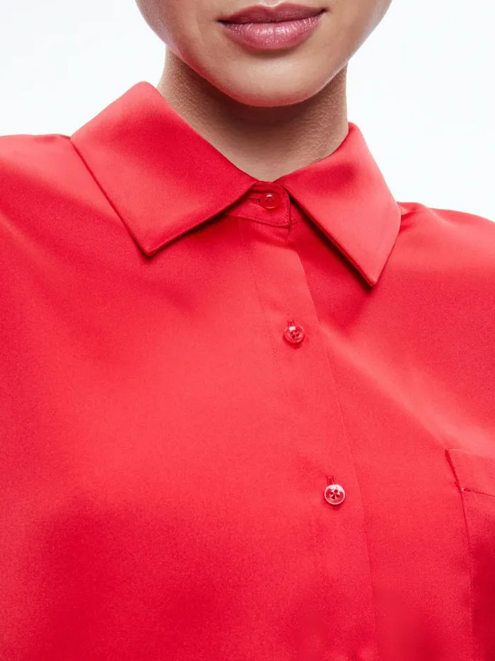 Womens Tops Alice Olivia Finely Cropped Oversized Button Down Shirt Perfect Ruby