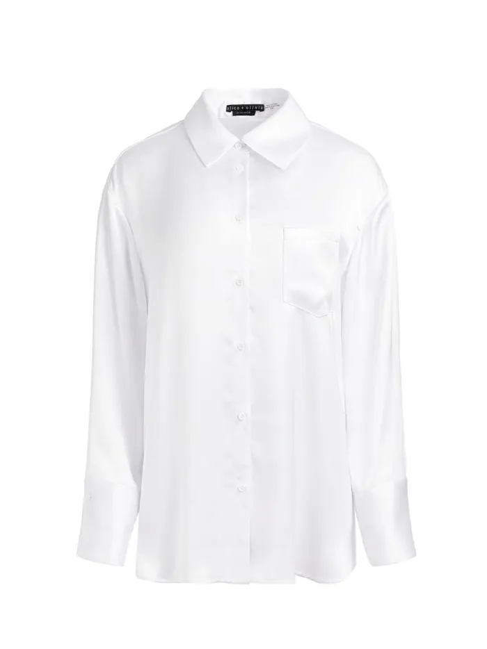 Womens Tops Alice Olivia Finely Oversized Button Down Shirt White
