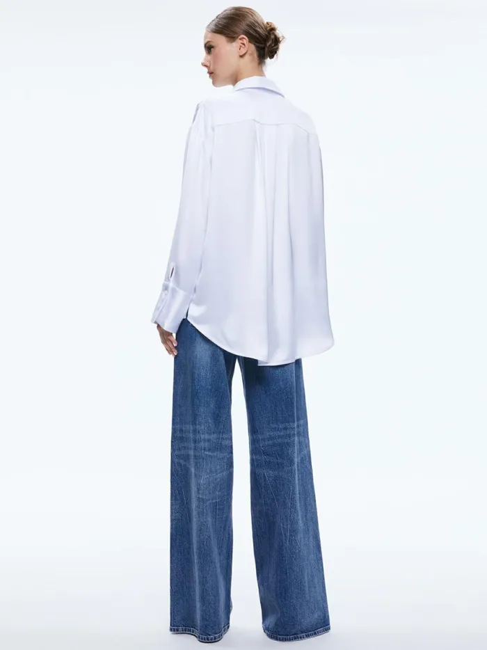 Womens Tops Alice Olivia Finely Oversized Button Down Shirt White