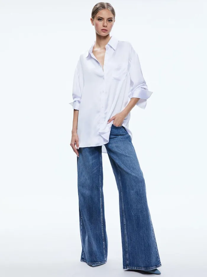 Womens Tops Alice Olivia Finely Oversized Button Down Shirt White