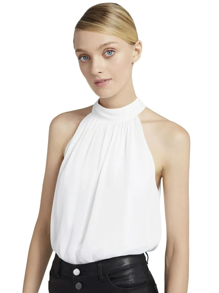 Womens Tops Alice Olivia Maris Halter Neck Gathered Top White