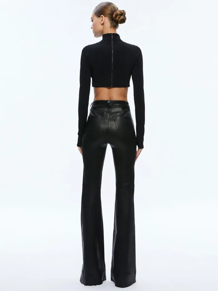 Womens Tops Alice Olivia Melange Rhinestone Cropped Turtleneck Black