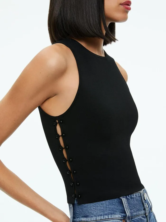 Womens Tops Alice Olivia Soleil Open Side Tank Black