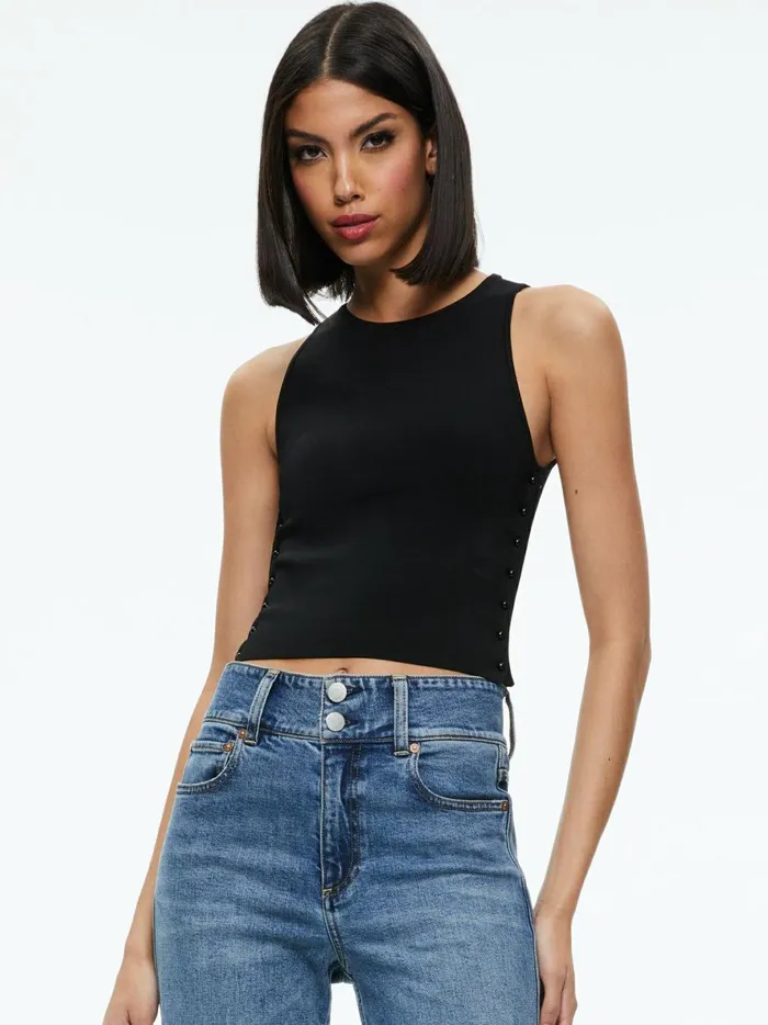 Womens Tops Alice Olivia Soleil Open Side Tank Black