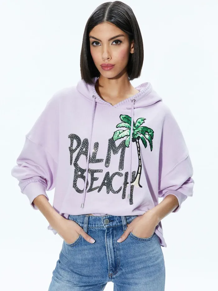 Womens Tops Alice Olivia Sunny Boxy Cropped Hoodie Lavender