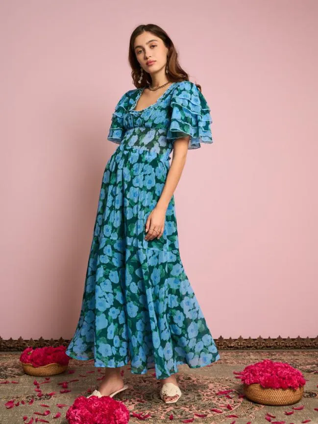 Womenswear Emerald Bloom Midi Dress Dark Emerald Green Sister Jane