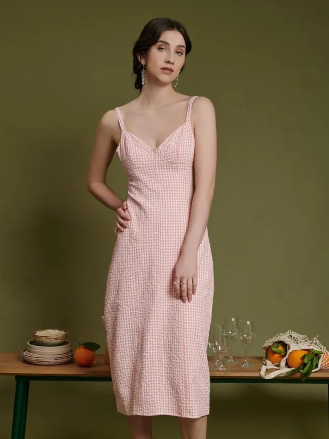 Womenswear Ghospell Stella Gingham Midi Dress Pale Peach Pink Sister Jane