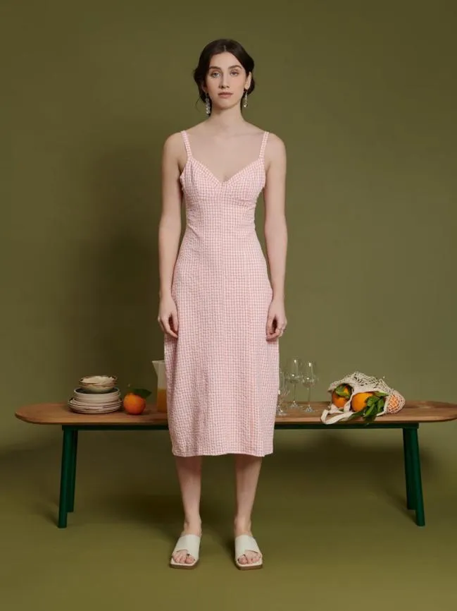 Womenswear Ghospell Stella Gingham Midi Dress Pale Peach Pink Sister Jane