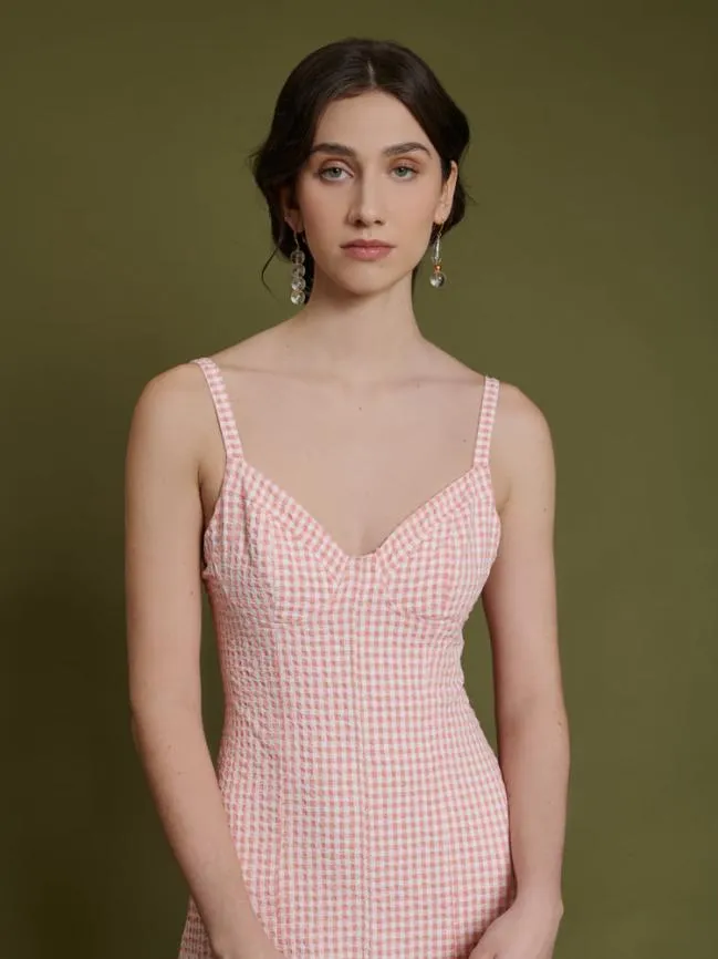 Womenswear Ghospell Stella Gingham Midi Dress Pale Peach Pink Sister Jane