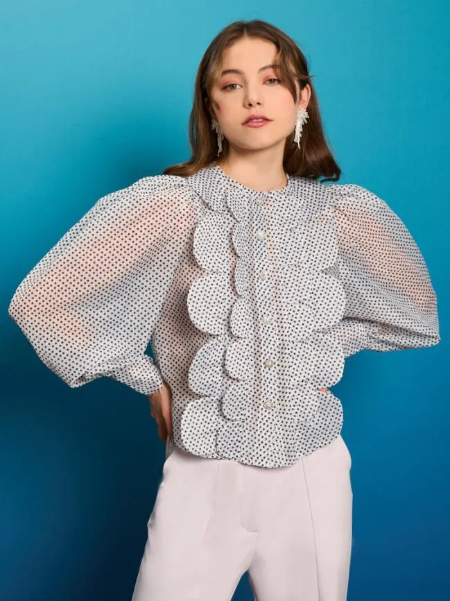 Womenswear Penny Scallop Blouse Spot White Sister Jane