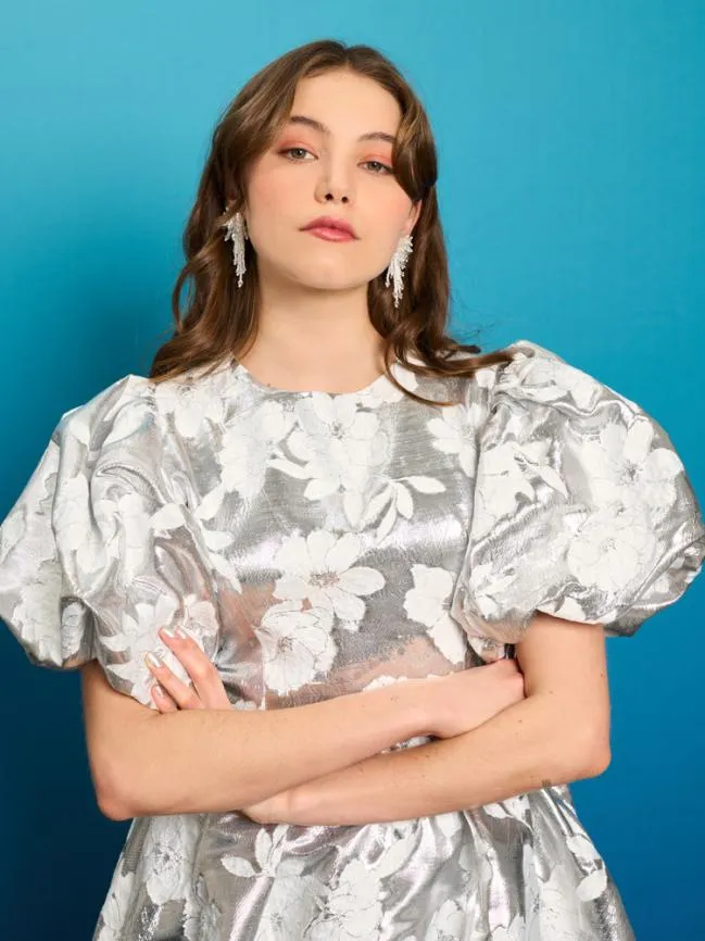 Womenswear Silver Sweeper Jacquard Dress Silver Sister Jane Womenswear Silver Sweeper Jacquard Dress Silver Sister Jane