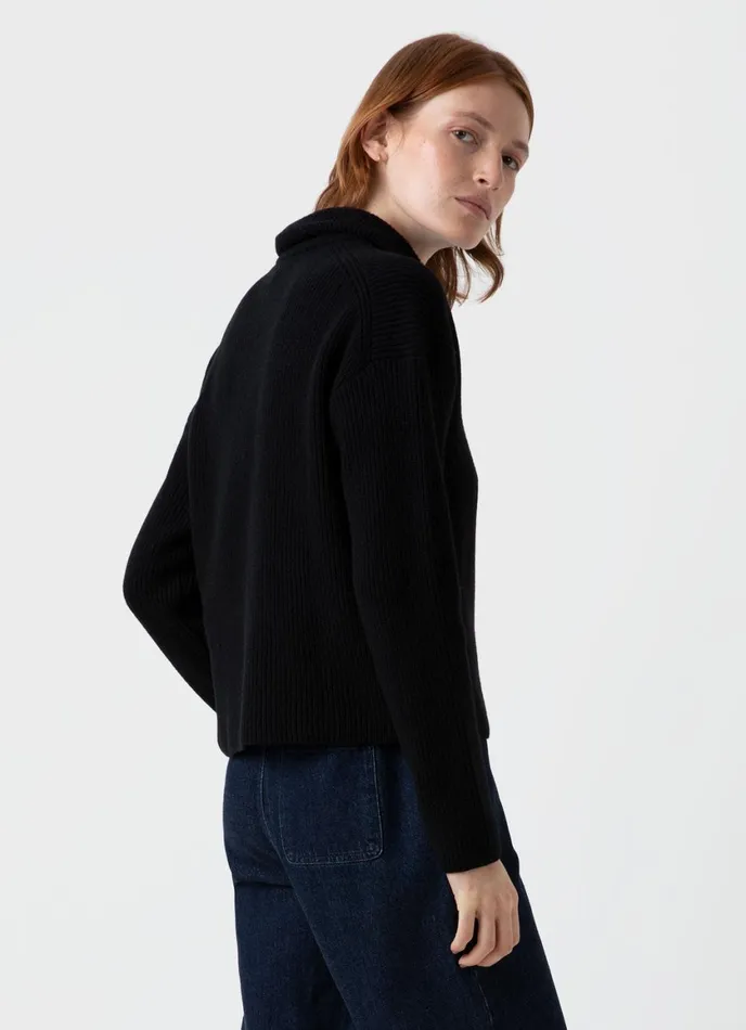Wool Cashmere Rib Zip Neck Black Women SUNSPEL Knitwear