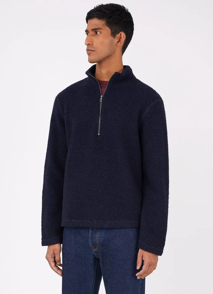 Wool Fleece Zip Neck Navy Men SUNSPEL Sweatshirts and Sweatpants