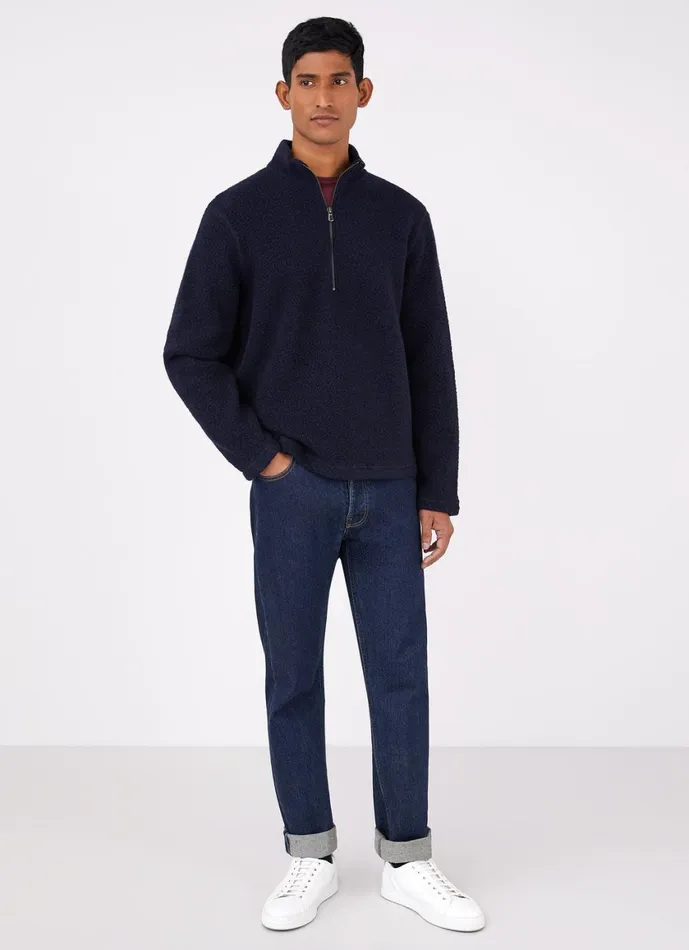 Wool Fleece Zip Neck Navy Men SUNSPEL Sweatshirts and Sweatpants