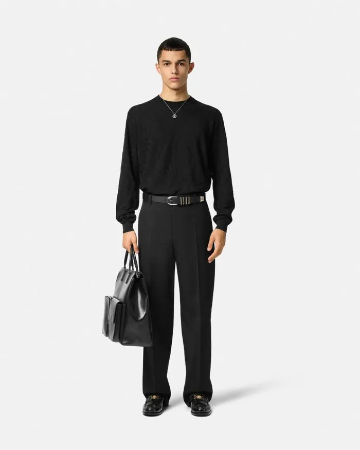 Wool Twill Formal Pants Black Men Versace Blazers and Suits