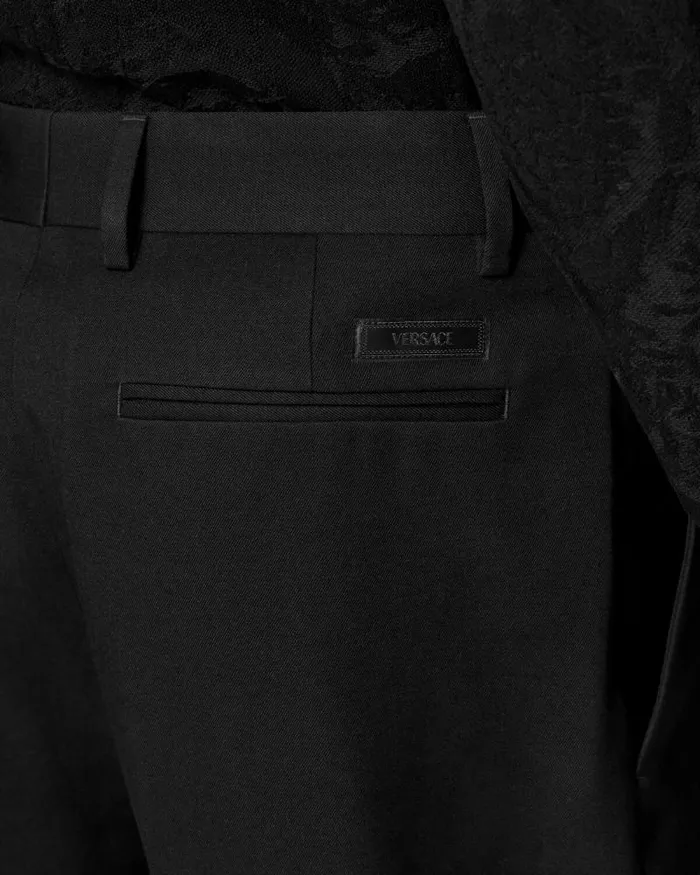 Wool Twill Formal Pants Black Men Versace Blazers and Suits