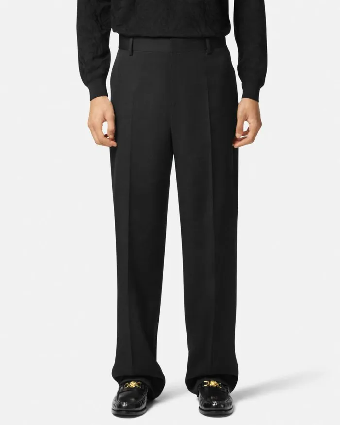 Wool Twill Formal Pants Black Men Versace Blazers and Suits