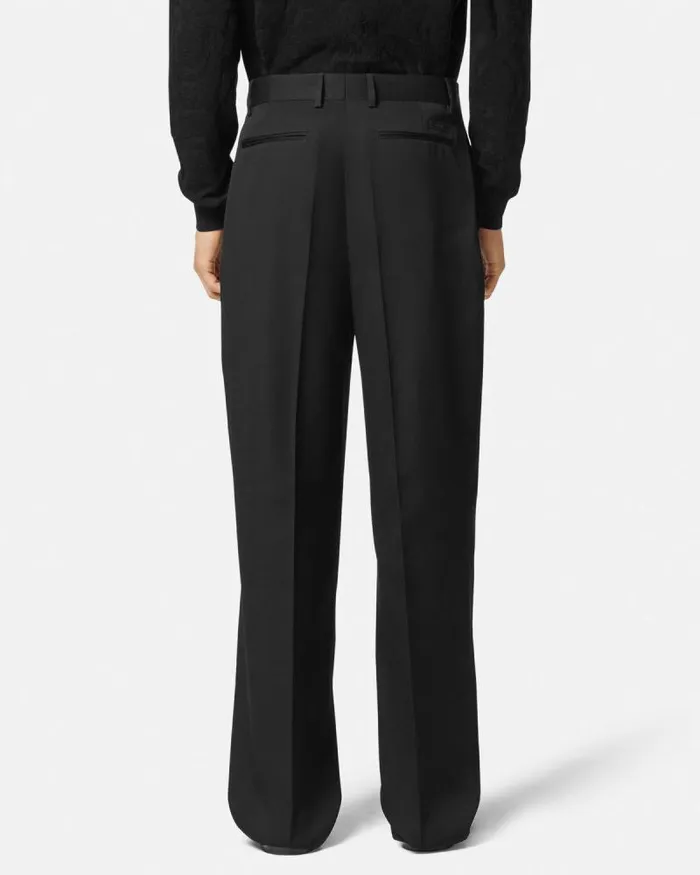 Wool Twill Formal Pants Black Men Versace Blazers and Suits