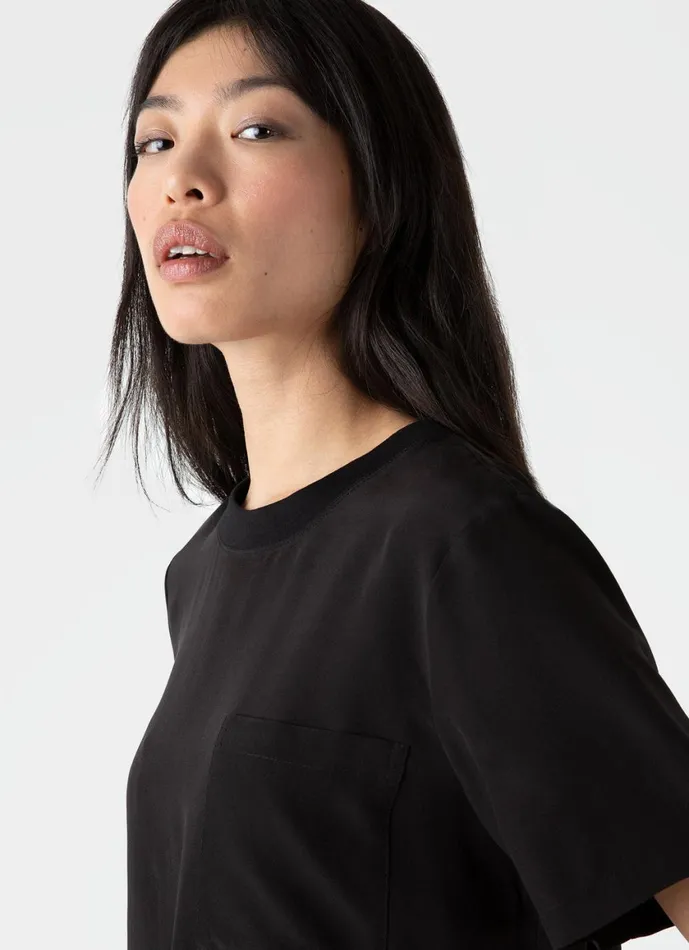 Woven Silk Tshirt Black Women SUNSPEL Tshirts and Tops