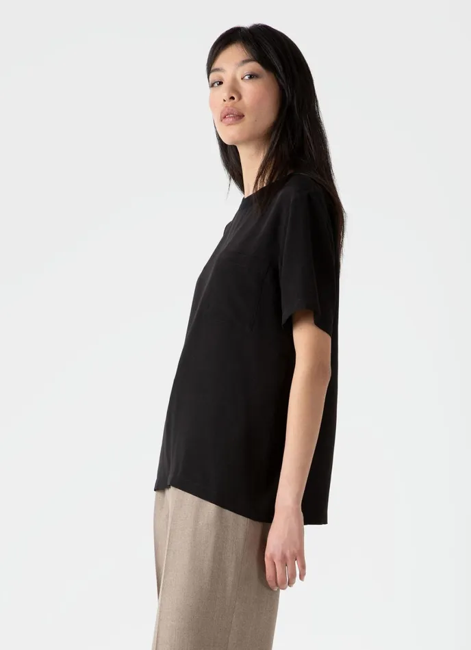 Woven Silk Tshirt Black Women SUNSPEL Tshirts and Tops