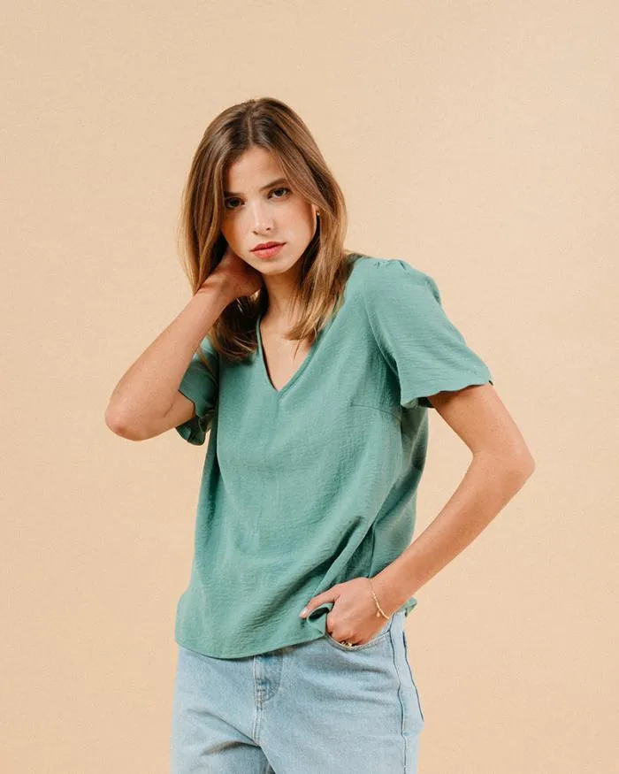 WOVEN TOP VERT MAGIQUE Shop Grace and Mila ShortSleeves Tshirts