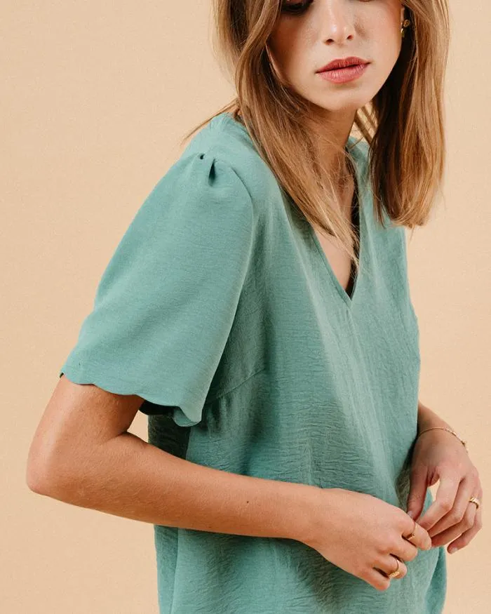 WOVEN TOP VERT MAGIQUE Shop Grace and Mila ShortSleeves Tshirts
