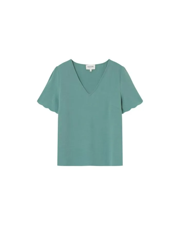 WOVEN TOP VERT MAGIQUE Shop Grace and Mila ShortSleeves Tshirts