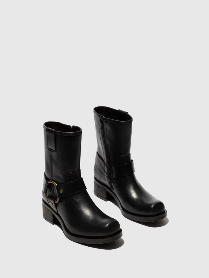 Zip Up Ankle Boots REVA010FLY RUG BLACK Women Fly London Ankle Boots
