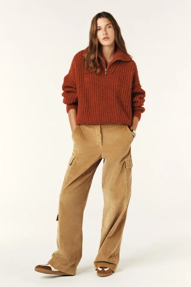 ZipUp Neckline Sweater Beltane Brown Women Baandsh Sweaters and Cardigans