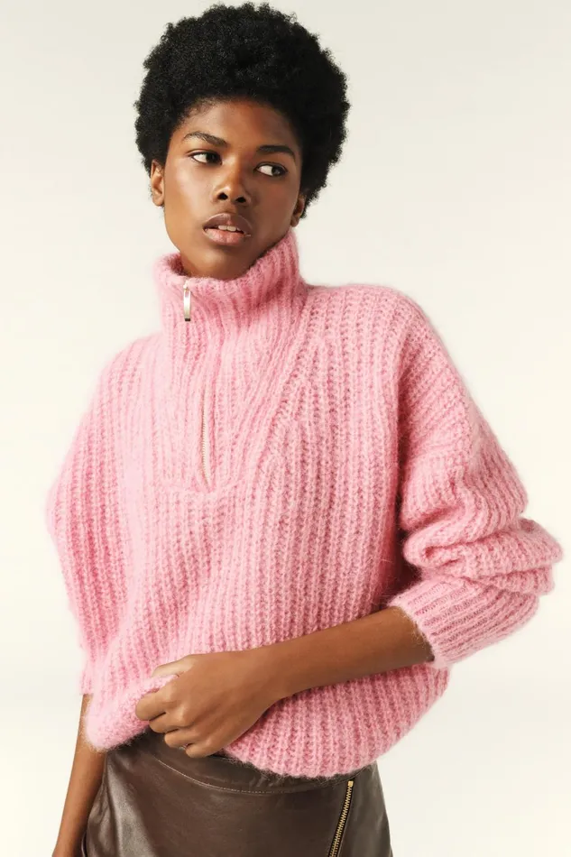 ZipUp Neckline Sweater Beltane Pink Women Baandsh Sweaters and Cardigans